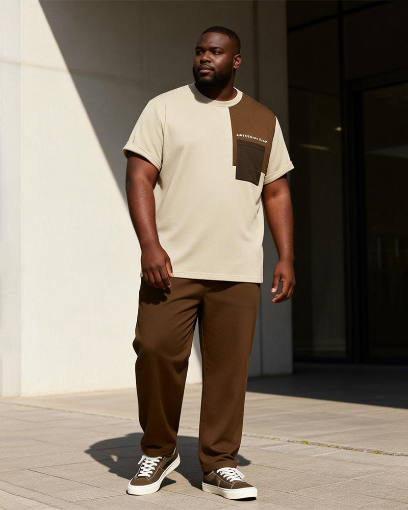 Big & Tall Men's Light Khaki Contrast Printed T-Shirt Pants Set
