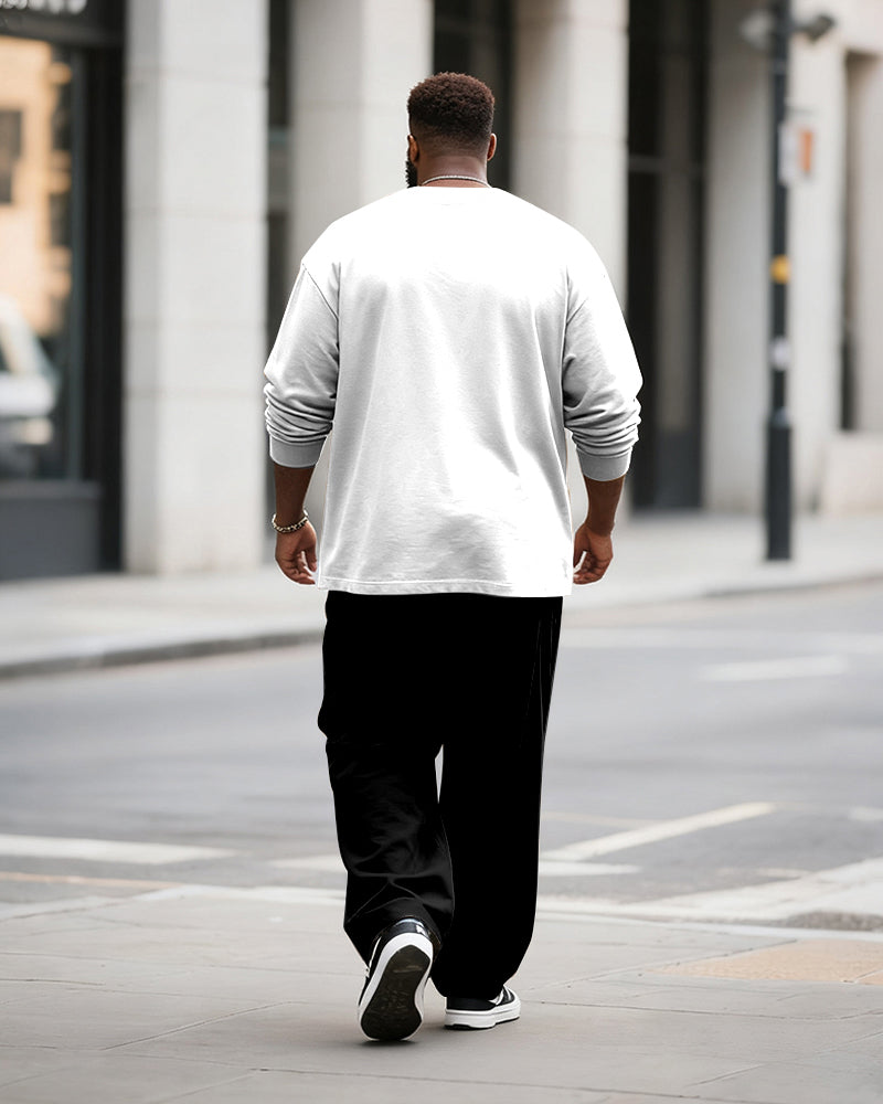 Big & Tall Men's Simple Line Puppy Letter Print Long Sleeve T-Shirt Pants Set