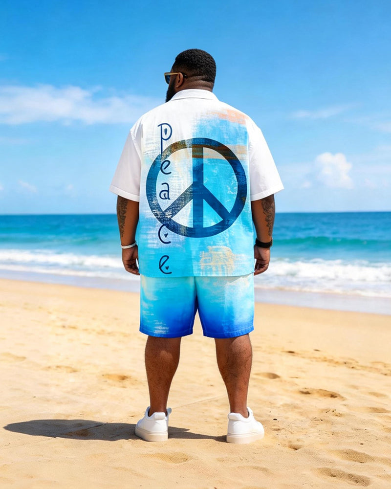 Big & Tall Men's Rainbow And Peace Symbol Print Short Sleeve Shirt Shorts Set