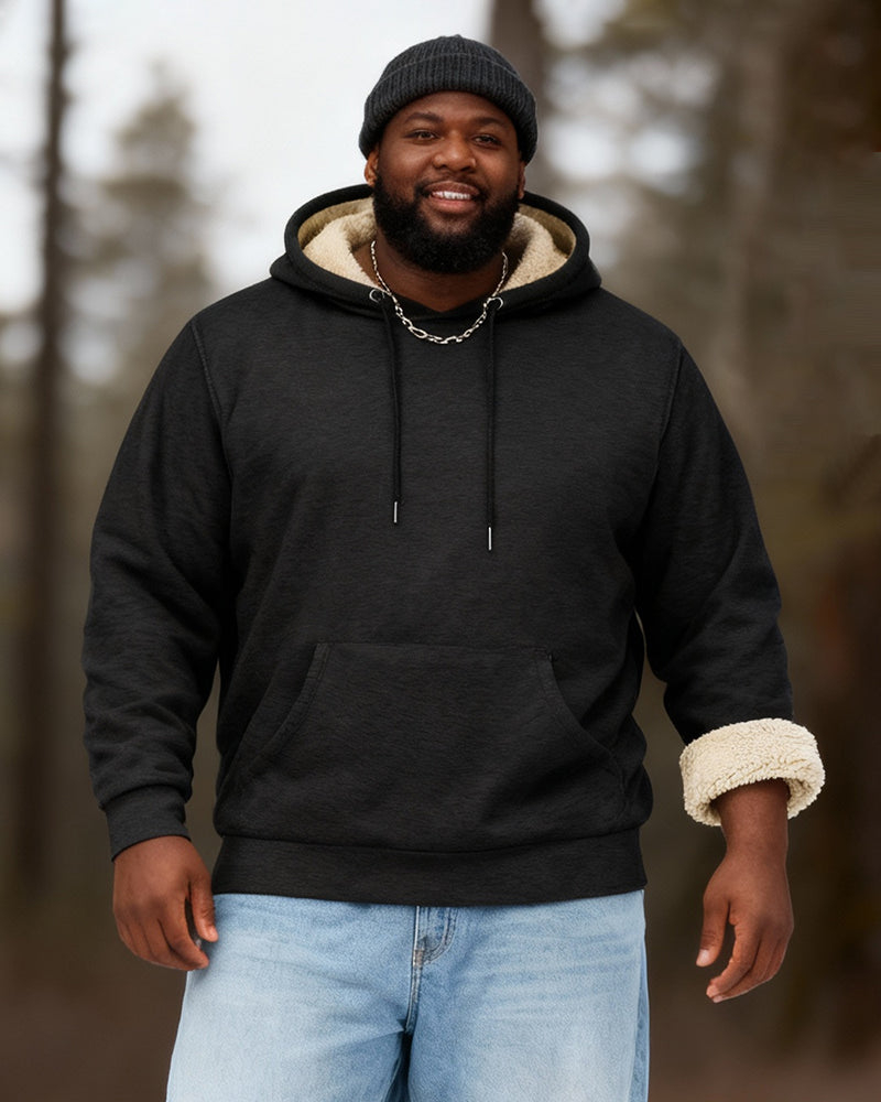 Big & Tall Men's Solid Color Velvet Thickened Hoodie S-3XL