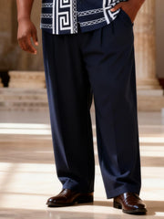 Big & Tall Men's Navy Greek Printed Short Sleeve Shirt Trousers Suit