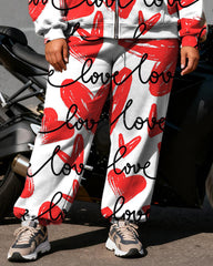 Women's Plus Size Love Letter Print Cardigan Hoodie Set