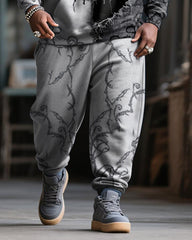 Big & Tall Men's Halloween Black Grey Skull Expression Contrast Stitch Print Hoodie Suit