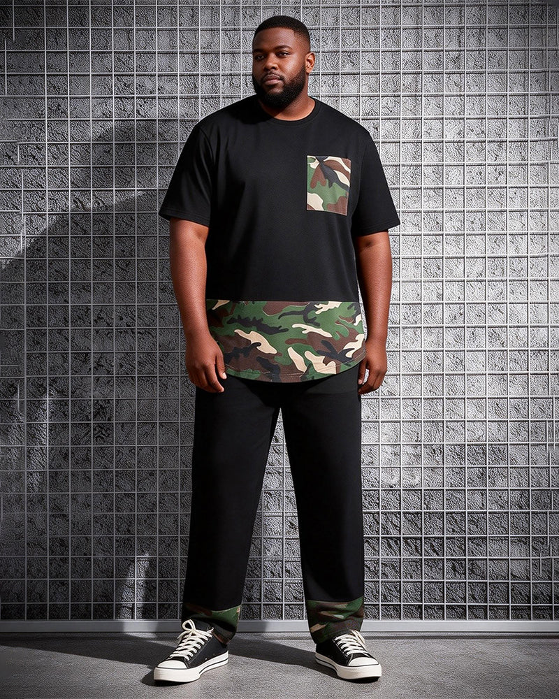 Big & Tall Men's Camouflage Hem Printed T-Shirt Pants Set