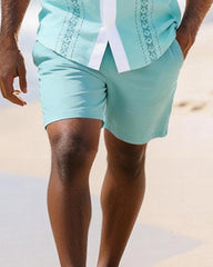 Big & Tall Men's White Edge Geometric Print Short Sleeve Shirt Shorts Set