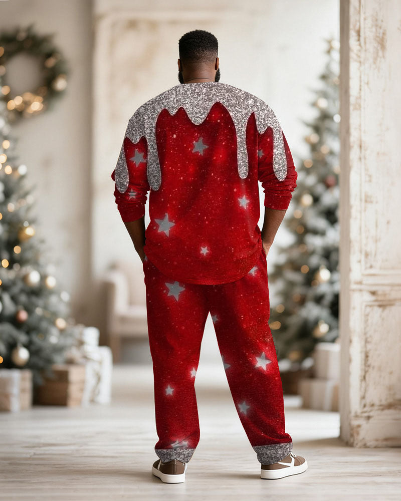 Big & Tall Men's Christmas Flowing Snowflake Print Long Sleeve T-Shirt Pants Set
