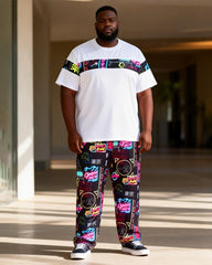 Big & Tall Men's Neon Tokyo Graffiti Print T-Shirt Pants Set