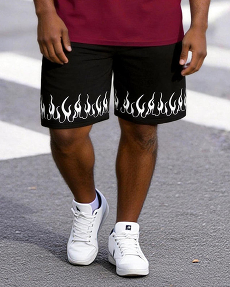 Big & Tall Men's Flame Letter NEVER GIVE UP Printed Round Neck Short Sleeve T-Shirt Shorts Set