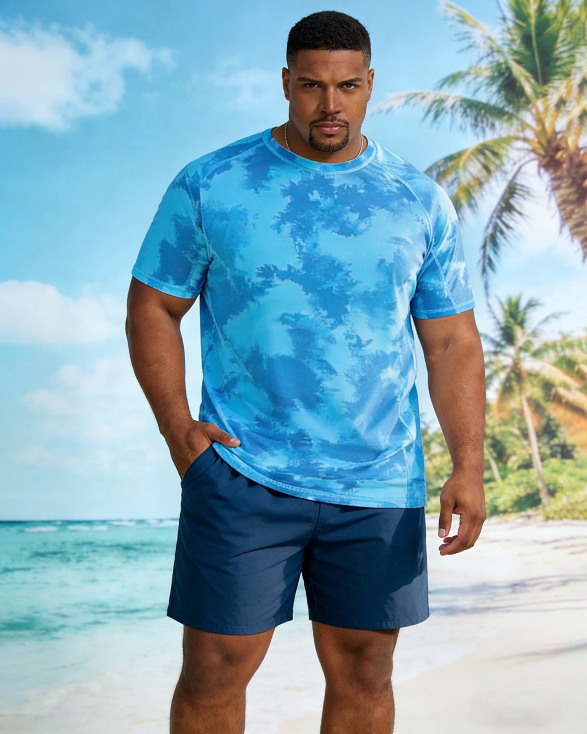 Big & Tall Men's Vacation Casual Breathable Short Sleeve T-Shirt Shorts Set