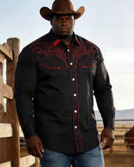 Big & Tall Men's Western Denim Black Printed Long Sleeve Shirt