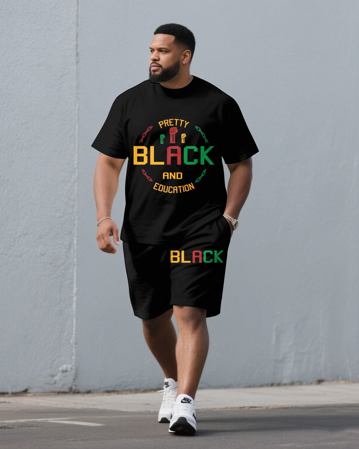 Memorial Black Free Short Sleeve T-Shirt Shorts Men's Set