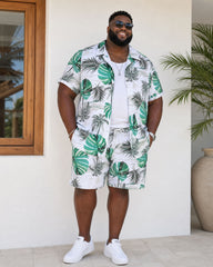 Big & Tall Men's Classic Hawaiian Plant Print Short Sleeve Shirt Shorts Set