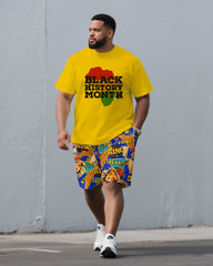 Big & Tall Men'BLACK June Festival KING Pattern Printed Short Sleeve T-Shirt Shorts Set