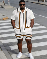 Men's Large Size Simple White Short-Sleeved Shirt And Shorts Set