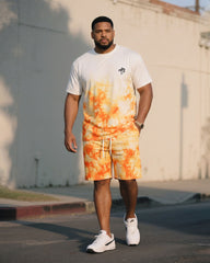 Big & Tall Men's Tie-dye Gradient Hawaiian Vacation Casual Fashion T-shirt Shorts Set