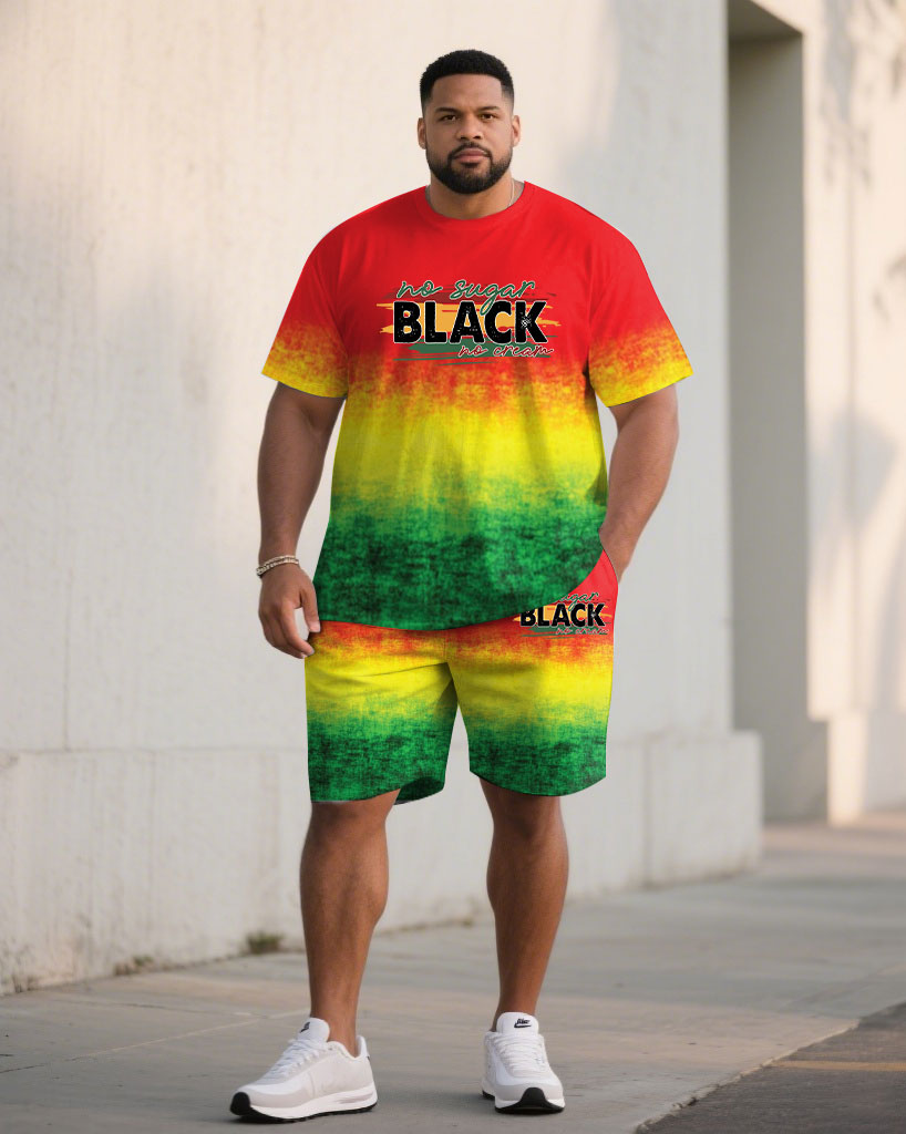 Big & Tall Men' June Festival Black Day Short Sleeve T-Shirt Shorts Set