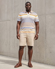 Big & Tall Men's Apricot Pinstripe Polo Shirt Short Sleeve Shorts Set