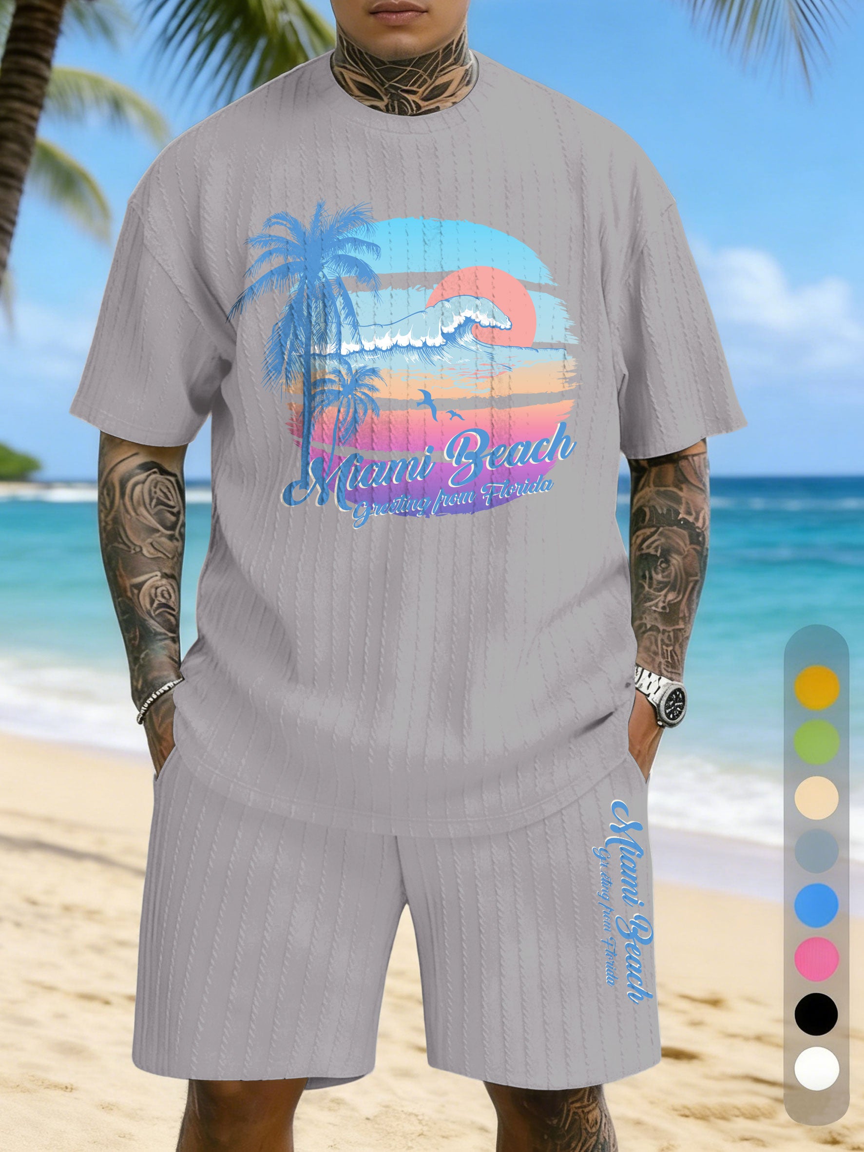 Hawaiian Texture Three-Dimensional Jacquard Plus Size Casual Suit