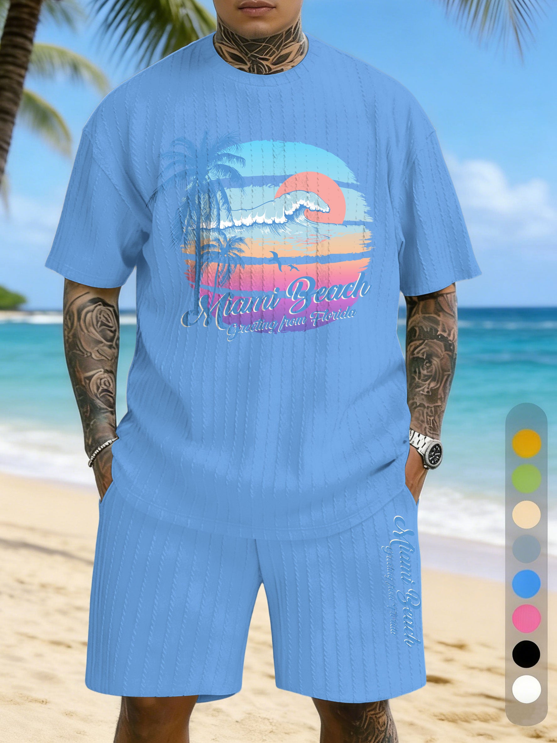 Hawaiian Texture Three-Dimensional Jacquard Plus Size Casual Suit