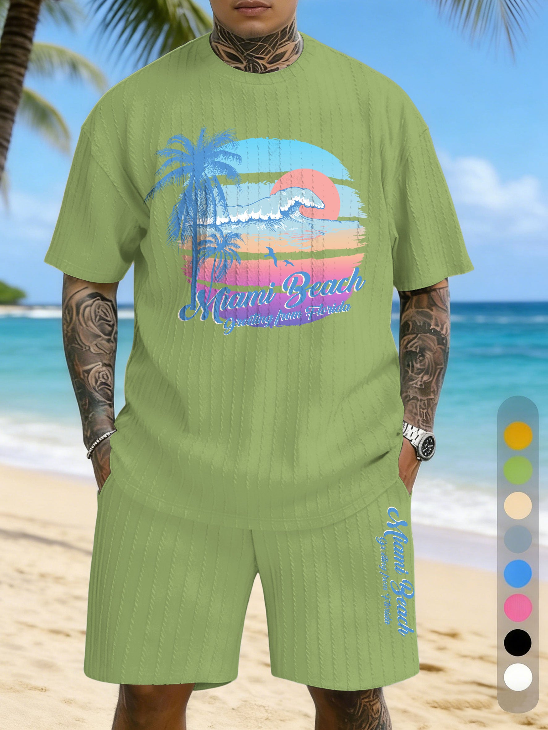 Hawaiian Texture Three-Dimensional Jacquard Plus Size Casual Suit