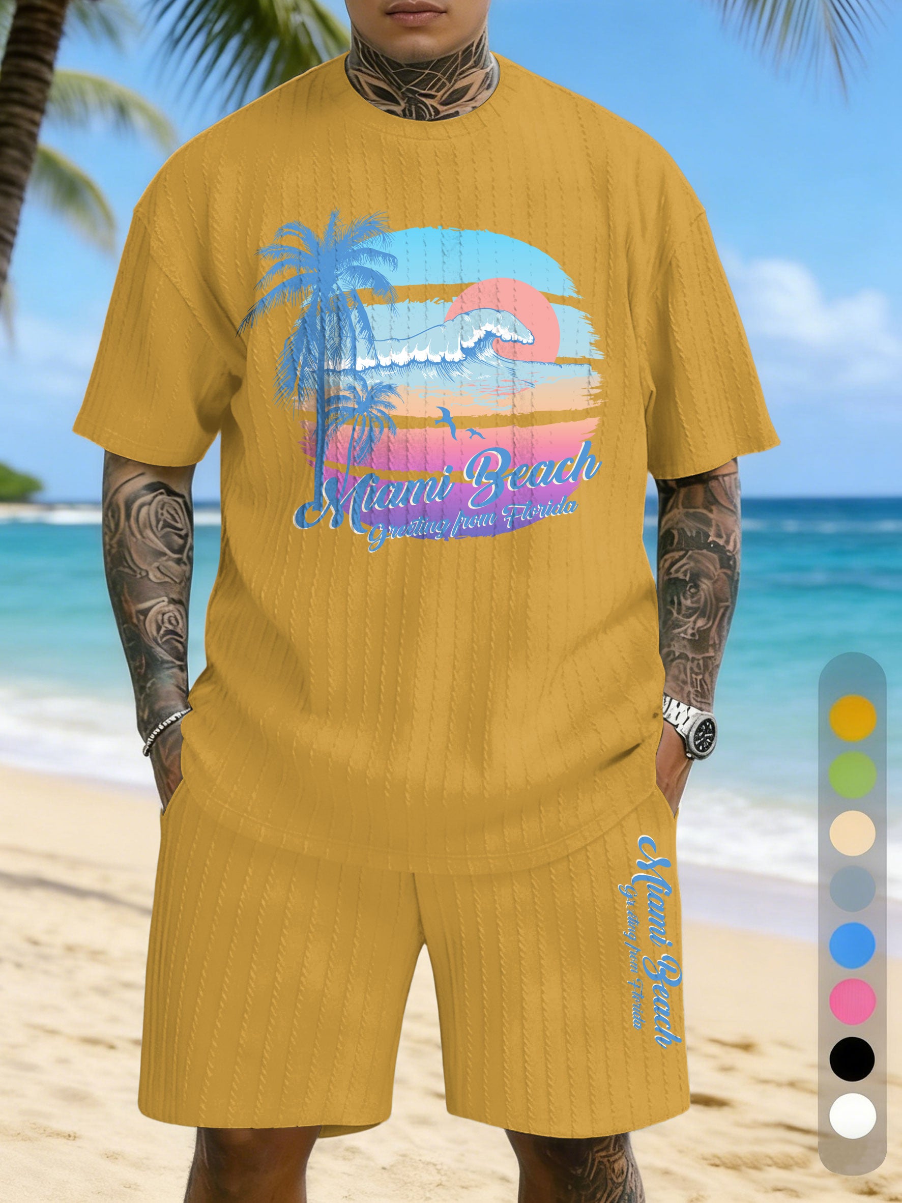 Hawaiian Texture Three-Dimensional Jacquard Plus Size Casual Suit