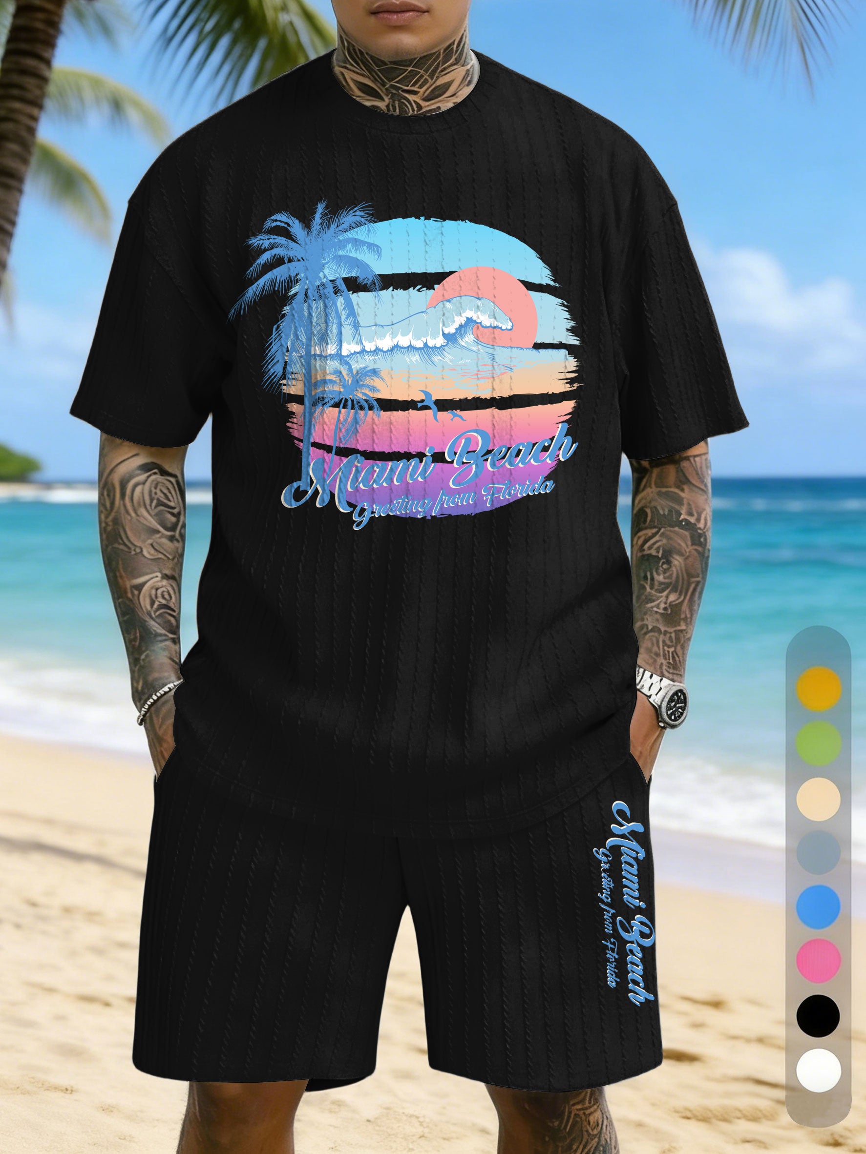 Hawaiian Texture Three-Dimensional Jacquard Plus Size Casual Suit