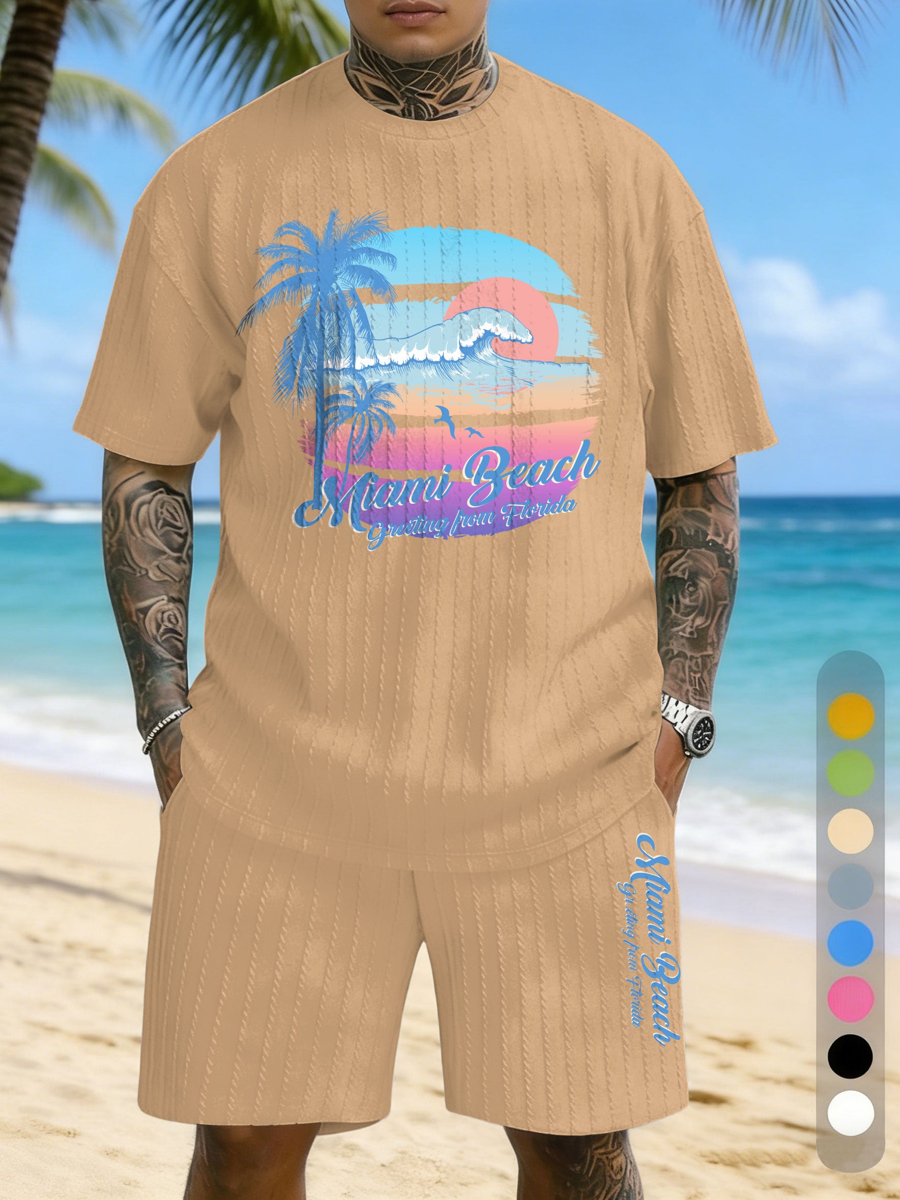 Hawaiian Texture Three-Dimensional Jacquard Plus Size Casual Suit