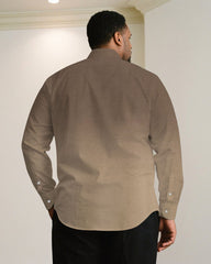 Men's Plus Size Dark Khaki & Light Khaki Contrast Color Gradient Simple Long Sleeve Shirt Trousers Business Casual Suit