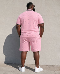Big & Tall Men's Simple Casual Daily Travel Party Dating Holiday Pink Barb Full Printed POLO Shirt Short Sleeve Shorts Set