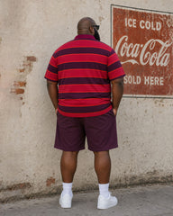 Big & Tall Men's Classic Red Stripe Vacation Casual Hawaii Business Party POLO Shirt Short Sleeve Shorts Set
