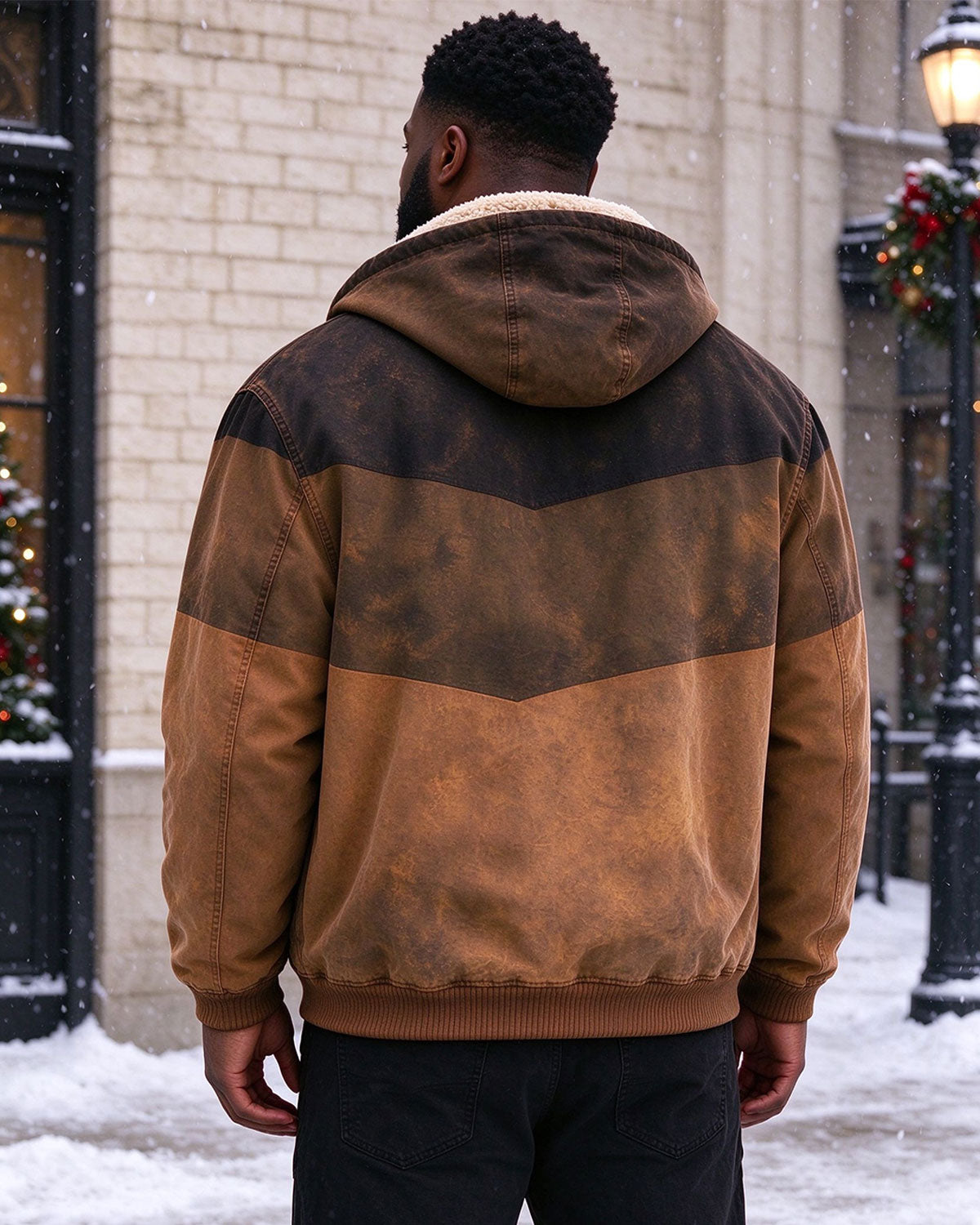 Large Size Men's Autumn And Winter Warm Fleece-lined Cold-proof Christmas Old Washable Printed Casual Jacket Hooded Jacket