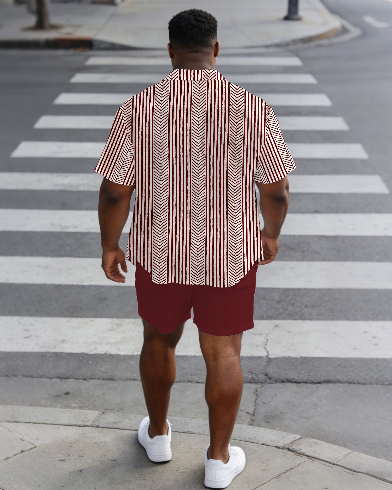 Men's Large Size Red Business Casual Short Sleeve Shirt Shorts Set
