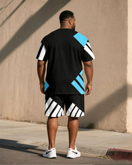 Big & Tall Men' Classic Geometric Street Fashion Young Short Sleeve T-Shirt Shorts Set