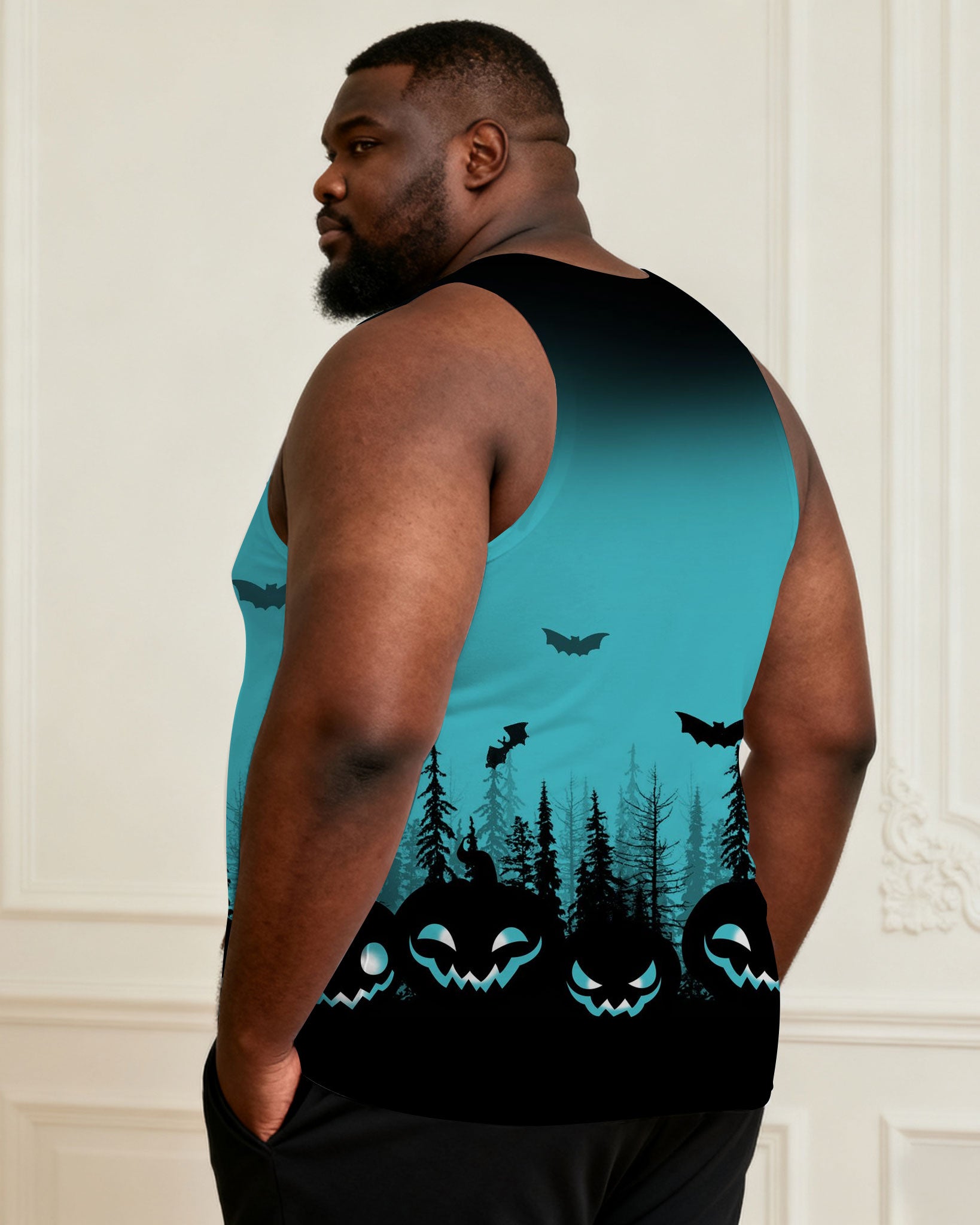 Men's Plus Size Halloween Witch's Evening Print Stretch Vest