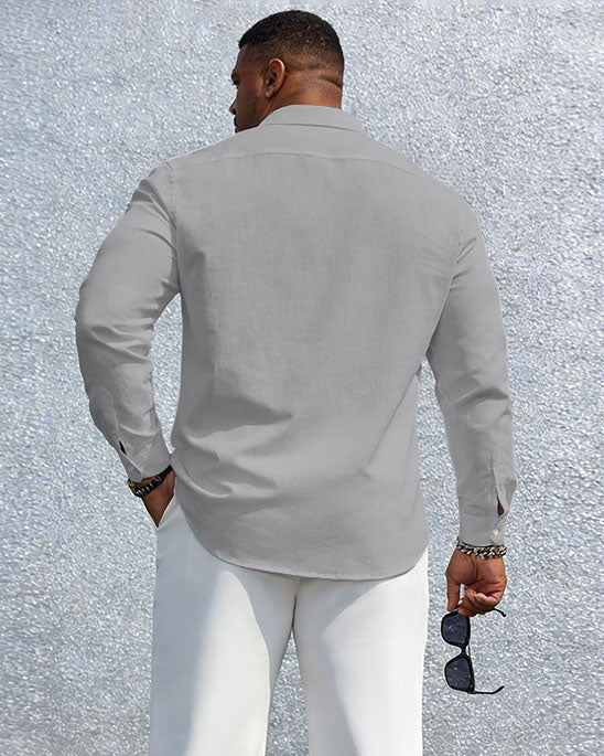 Men's Plus Size Casual Vacation Party Couple Dating Dress Up Grey & Black Classic Color Matching Chest KING Slogan Printed Wrinkle-resistant New Lassel Long Sleeve Shirt