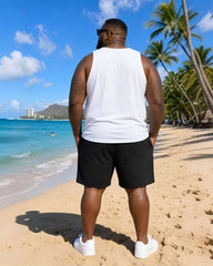 Big & Tall Men's Black & White Floral Block Print Tank Top Shorts Set