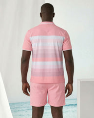 Big & Tall Men's Pink Stripe Simple Chest Small Label POLO Short Sleeve Shorts Set