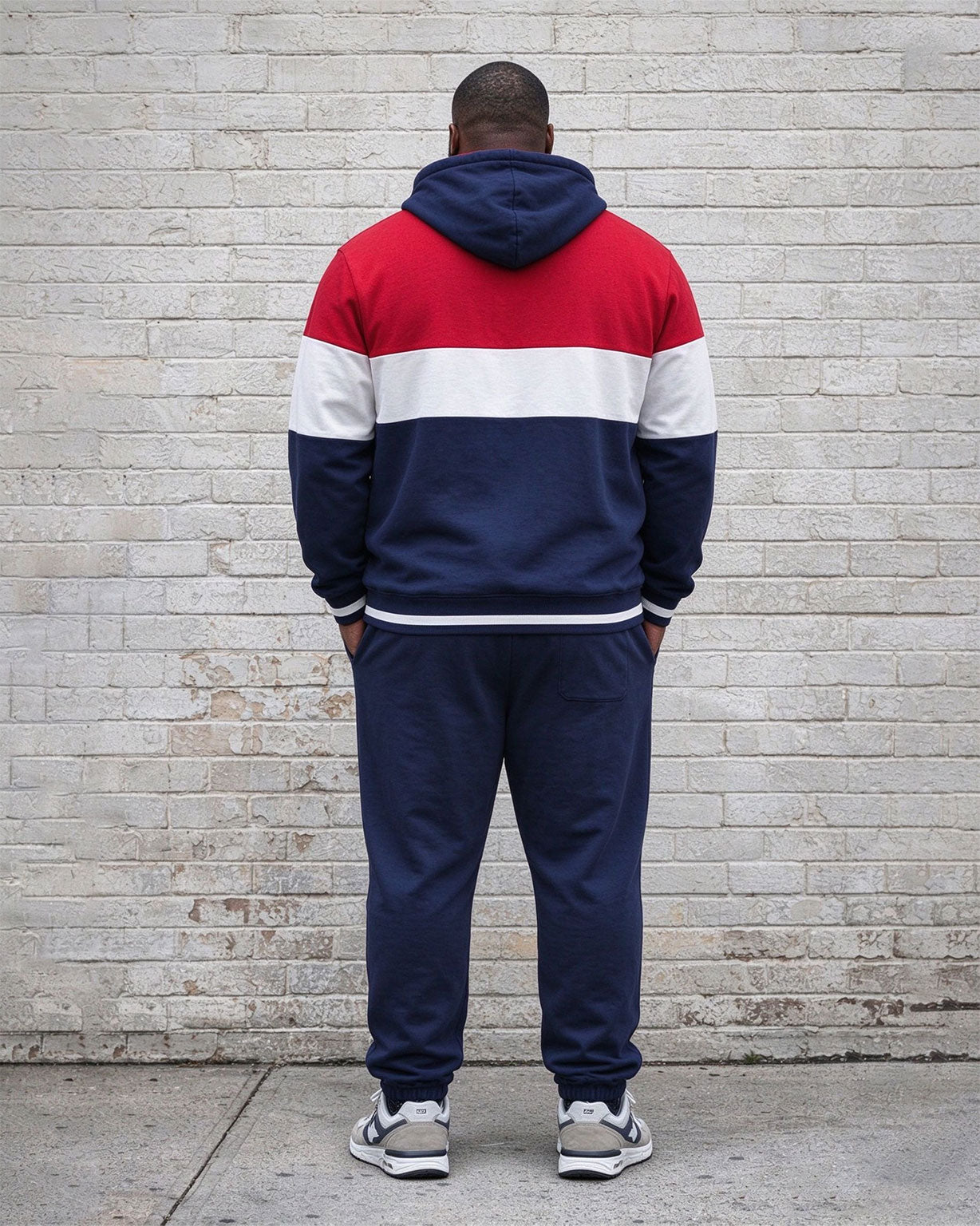 Large Size Men's Autumn And Winter Warm Contrasting Color Design Chest Large Printed Simple Daily Hoodie Sweatpants Set
