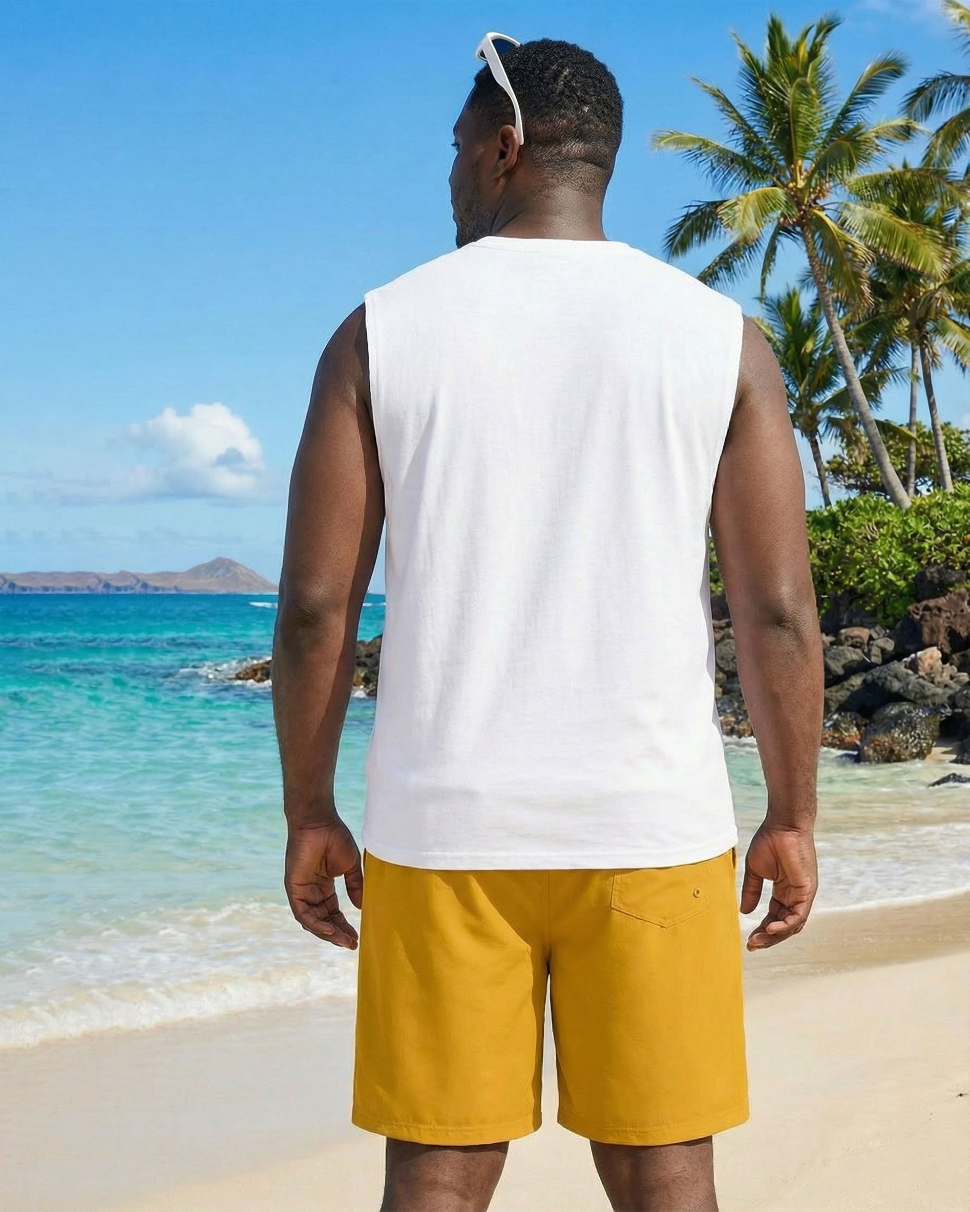 Hawaii Go To Vacation Pattern Printed Casual Party Carnival Vest Shorts Set Large Size Men