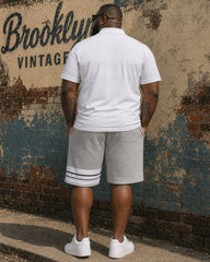 Big & Tall Men's White & Grey Simple Casual Holiday Hawaiian Short-sleeved Polo Shirt Shorts Set