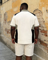 Big & Tall Men's Shoulder Side Waist Irregular Contrast Stitching Chest Small Label Printed POLO Shirt Short Sleeve Shorts Suit