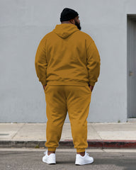 Large Size Men's Autumn And Winter Warm Cold-proof Ginger & White Kangaroo Big Pocket Hoodie Sweatpants Set