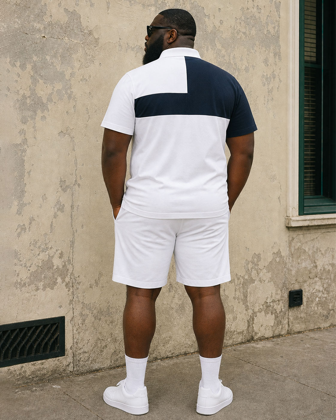 Big & Tall Men's Irregular Geometric Contrast Color Letter Printed POLO Shirt Short Sleeve Shorts Set