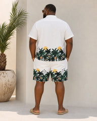 Big & Tall Men's Hawaiian Positioning Print Button Short Sleeve Shirt Shorts Set