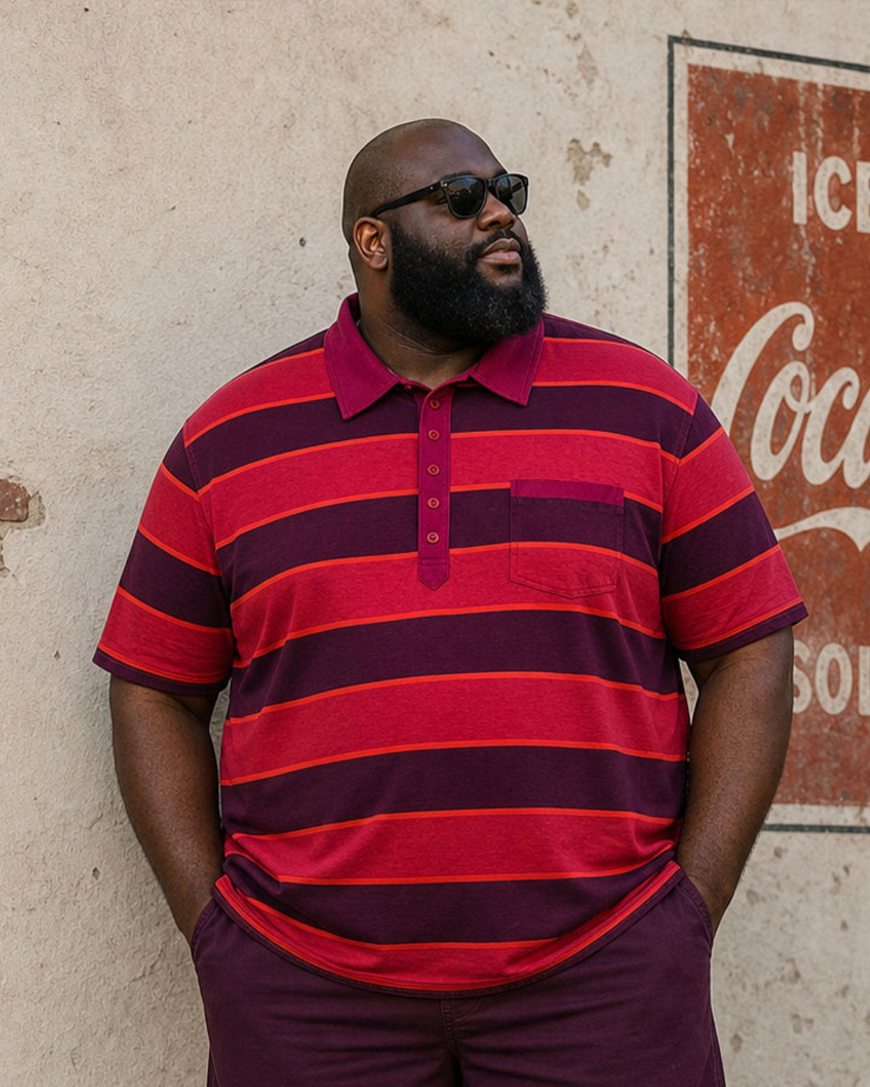 Big & Tall Men's Classic Red Stripe Vacation Casual Hawaii Business Party POLO Shirt Short Sleeve Shorts Set
