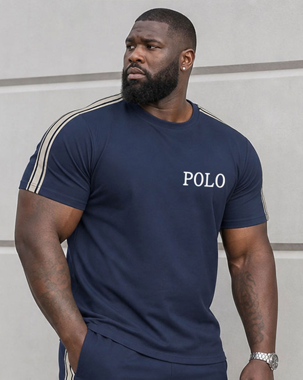 Big & Tall Men's Side Stitching Ribbon Printing Chest Printing Daily Hiking Party Short Sleeve T-shirt Sports Pants Set