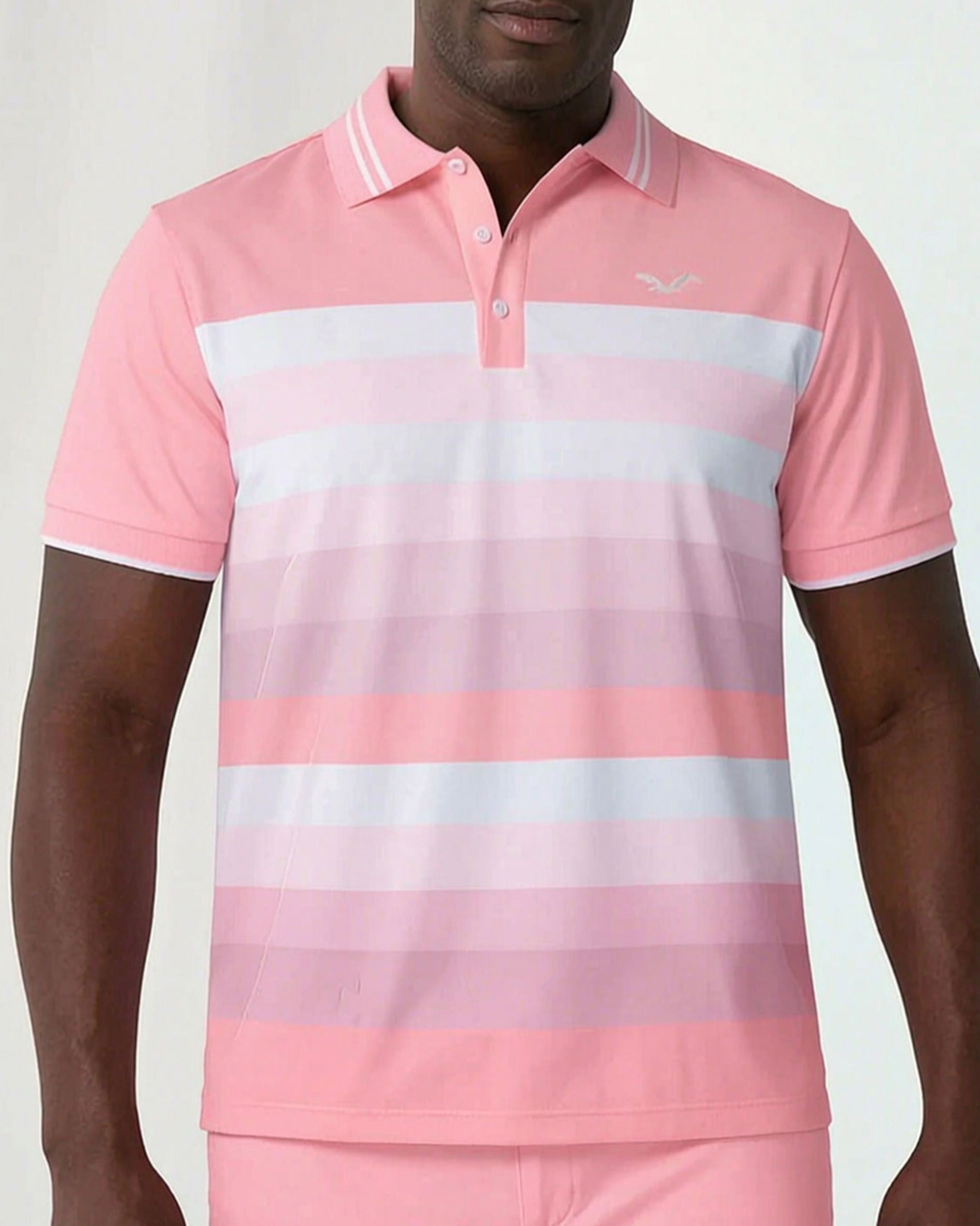 Big & Tall Men's Pink Stripe Simple Chest Small Label POLO Short Sleeve Shorts Set