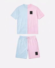 Big & Tall Men's Blue & Pink Contrast Casual Short Sleeve T-Shirt Shorts Set