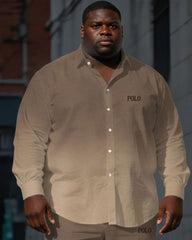 Men's Plus Size Dark Khaki & Light Khaki Contrast Color Gradient Simple Long Sleeve Shirt Trousers Business Casual Suit