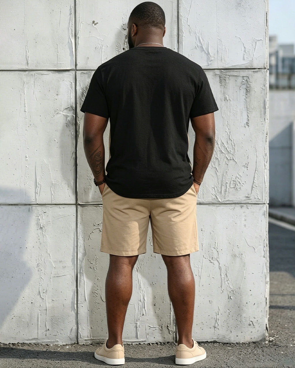 Big & Tall Men's Black & Khaki Simple Daily Holiday Short Sleeve T-Shirt Shorts Set